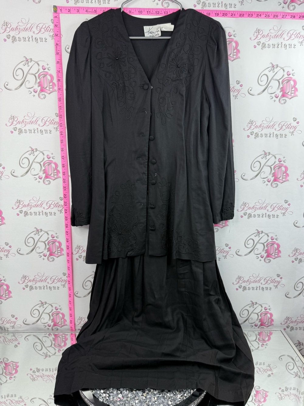 Kathie Lee Collection for plaza south Black Embroidered Button-Front Dress Set